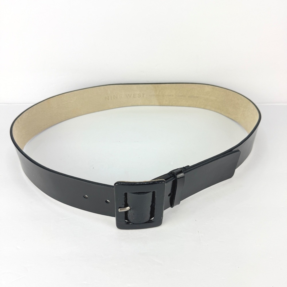 VTG RETRO Wide Nine West M Black Patent Leather Square Buckle Women Belt - Picture 6 of 10